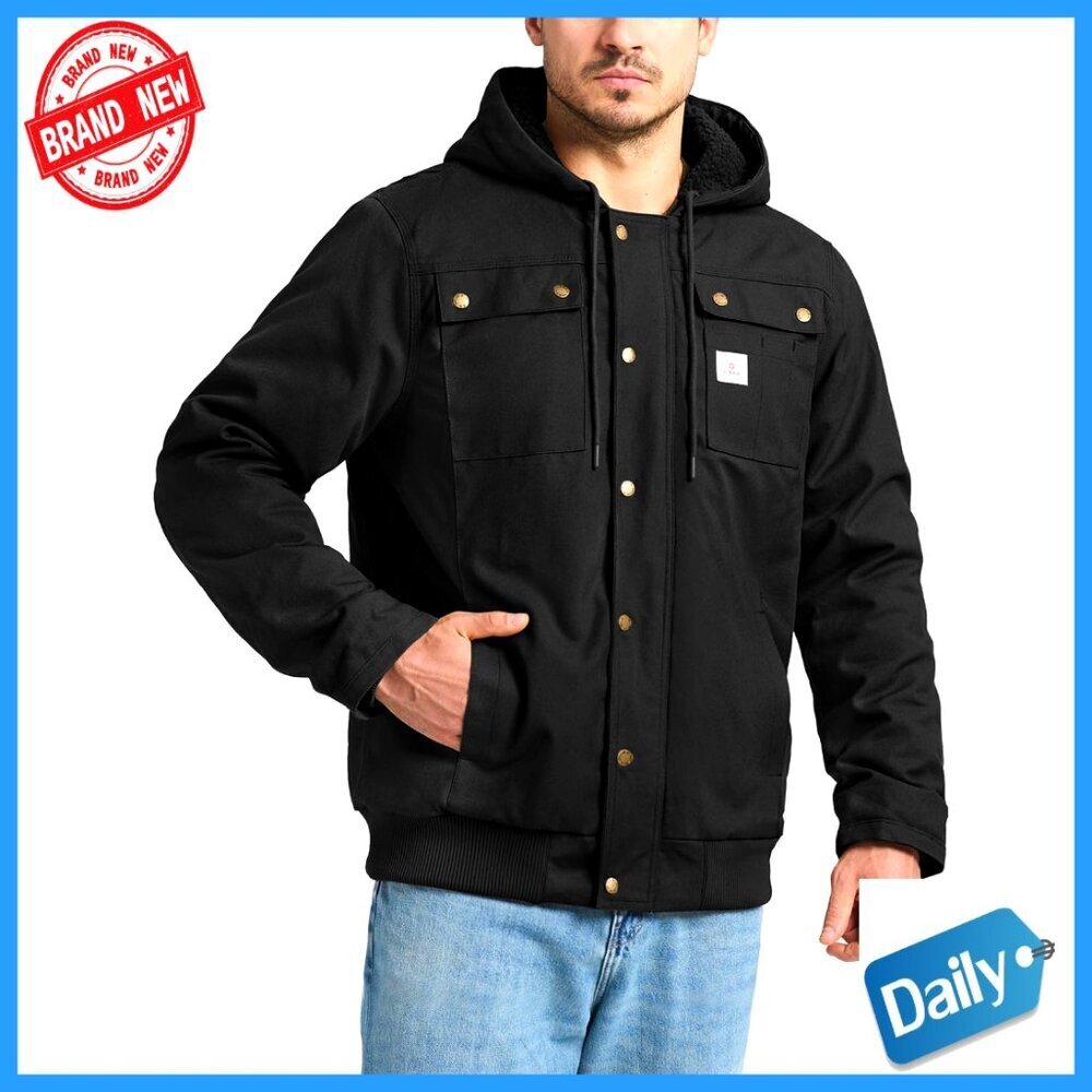 Sherpa Work Jacket Water Resistant Hooded Fleece Insulated Relaxed Fit Utility